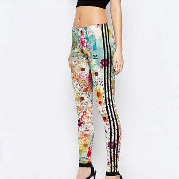 RARE Adidas Originals x Farm Rio Confete 3 Stripe Floral Leggings S/M US 6/UK 8 - Picture 1 of 6